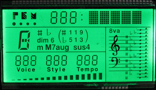 STN (super-twisted nematic) positive LCD display (dark characters on a light background)